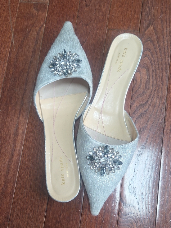 kate spade Shoes - kate spade Silver Jeweled Pointed Toe Mules
